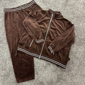 Gloria Vanderbilt Velour Velvet Tracksuit Set Brown Full Zip Hoodie & Pants 2X
